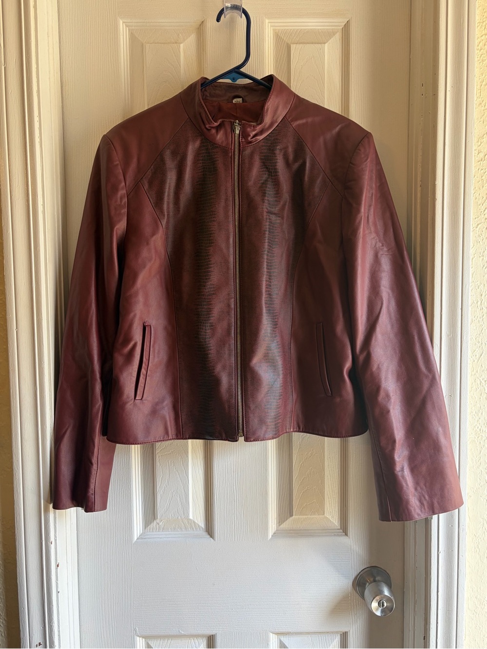 Pamela McCoy Deep Burgundy Leather Zip Jacket